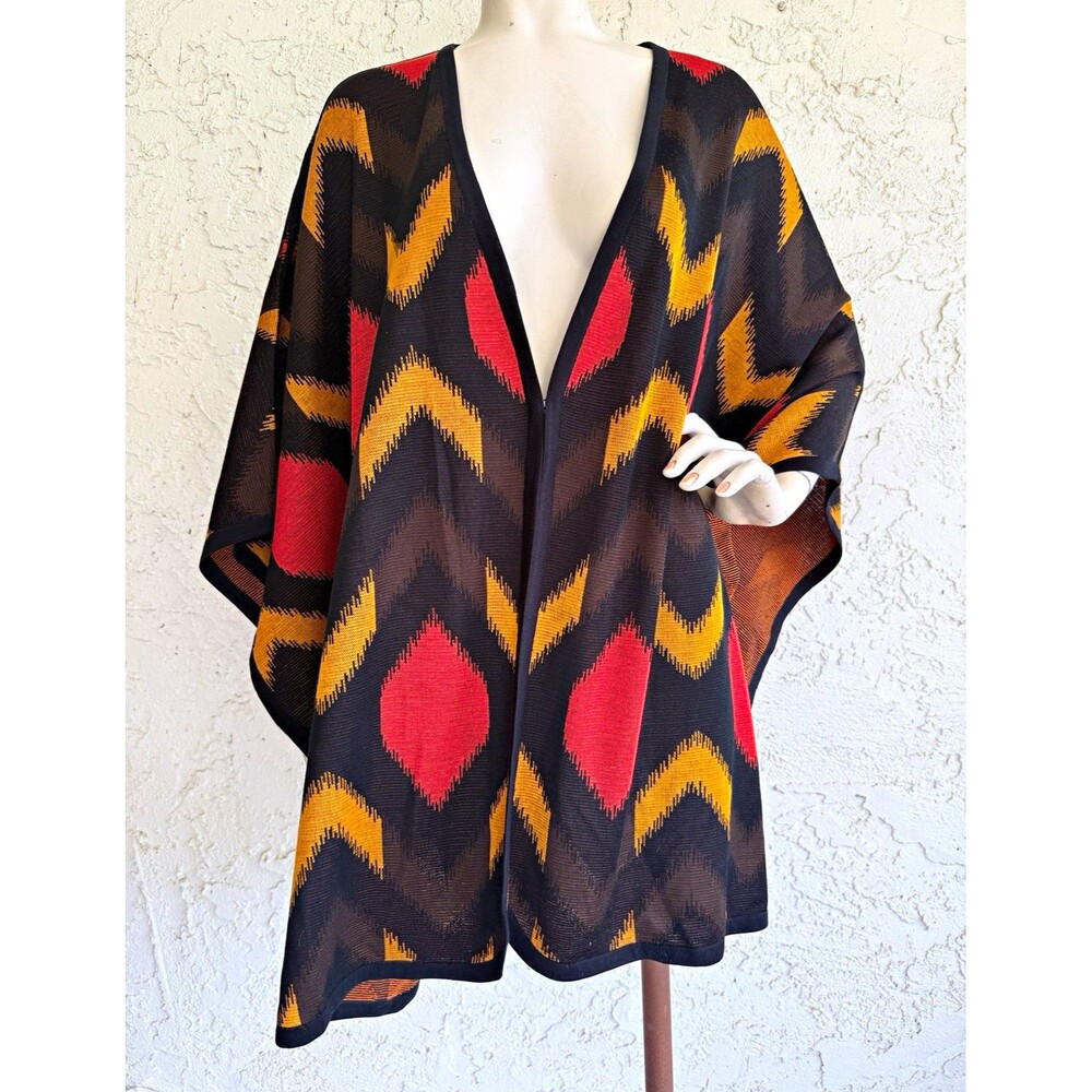 MISOOK Kimono Jacket Poncho Cape Size XL Open Front Dolman Sleeve Geometric